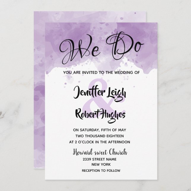 Watercolor romantic lavender wedding invitation (Front/Back)