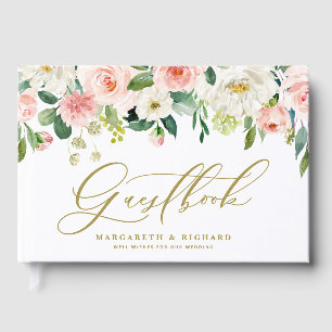 Watercolor Romantic Peach Florals I Wedding Guest Book