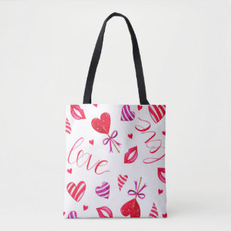 Watercolor romantic print seamless pattern tote bag