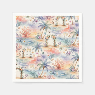 Watercolor Romantic Tropical Wedding Sunset Beach Napkin