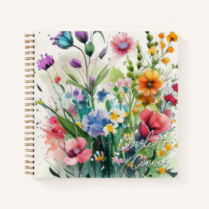 Watercolor Romantic Wildflowers Personalized Notebook