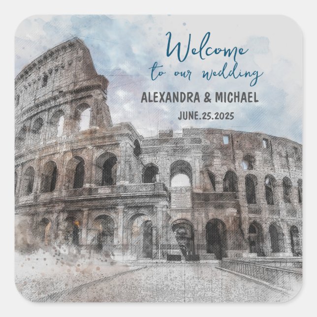 Watercolor Rome, Italy Square Sticker (Front)