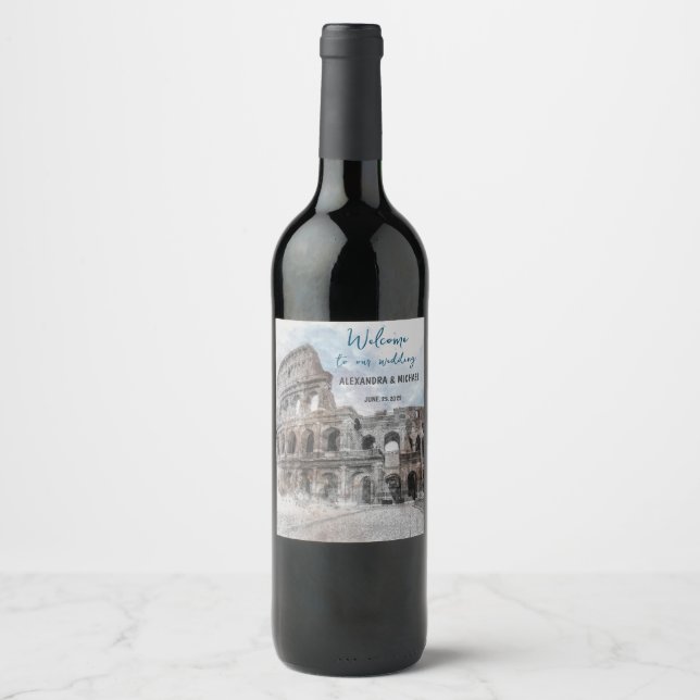 Watercolor Rome Italy Wine Label – Elegant Custom (Front)