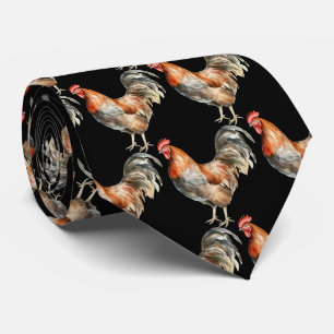 Watercolor Rooster Farm Animals Neck Tie