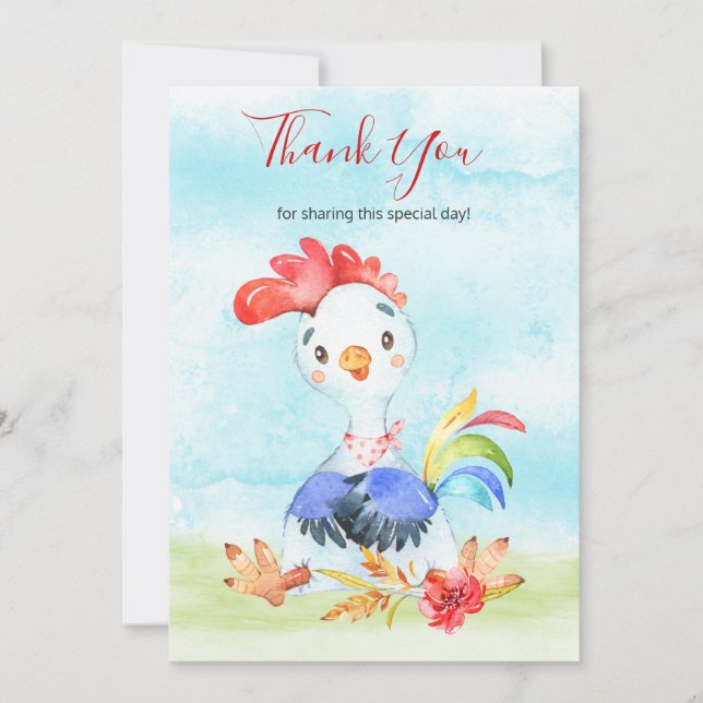 Watercolor Rooster Farm Thank You Card (Front)