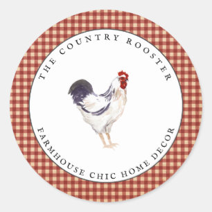 Watercolor Rooster Farmhouse Country Round Label