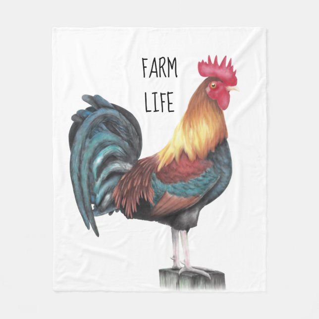 Watercolor Rooster Fleece Blanket (Front)