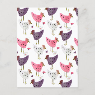 Watercolor Rooster Floral Pattern   Postcard