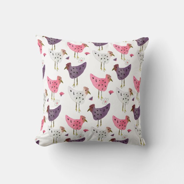 Watercolor Rooster Floral Pattern     Throw Pillow (Front)