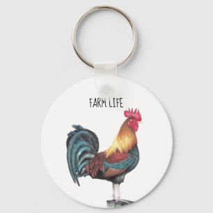 Watercolor Rooster Keychain
