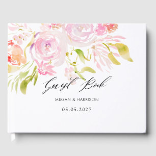 Watercolor rose bouquet guest book