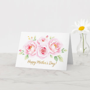 Watercolor Rose Bouquet Mothers Day Mum Card