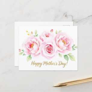 Watercolor Rose Bouquet Mothers Day Mum Postcard