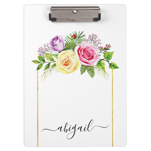 Watercolor rose bouquet spring and summer floral clipboard (Front)