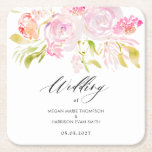 Watercolor rose bouquet  square paper coaster<br><div class="desc">Blush and cream watercolor roses highlight this collection. Full wedding suite is available here https://www.zazzle.com/collections/boho_watercolor_blooms-119684716733349178</div>