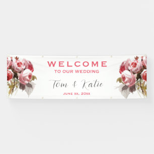 Watercolor Rose Bouquet Wedding Banner