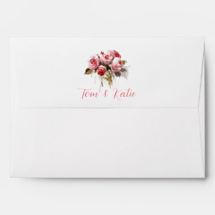 Watercolor Rose Bouquet Wedding Envelope