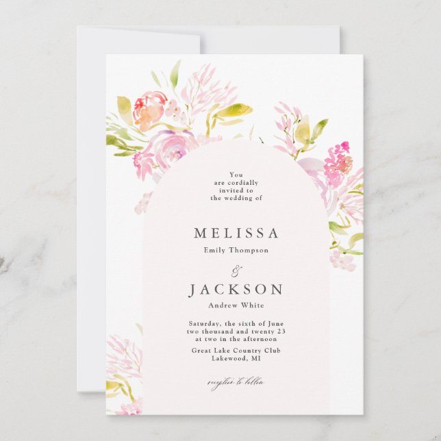 Watercolor Rose bouquet Wedding Invitation  (Front)