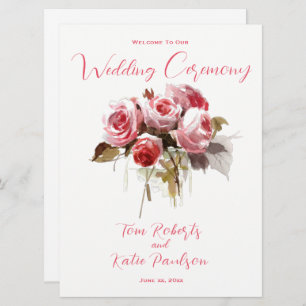 Watercolor Rose Bouquet Wedding  Program