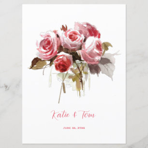 Watercolor Rose Bouquet Wedding Reception Menu