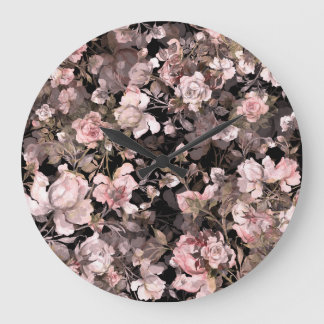Watercolor Rose Bud Bouquet Pattern Large Clock