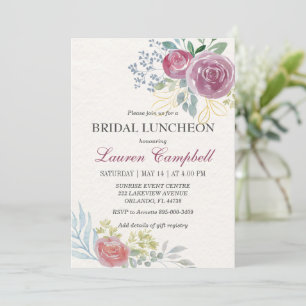 Watercolor Rose Burgundy Greenery Bridal Luncheon Invitation