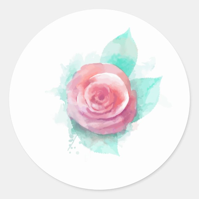 Watercolor Rose Classic Round Sticker (Front)
