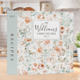 Watercolor Rose Eucalyptus Family Recipe Cookbook Binder