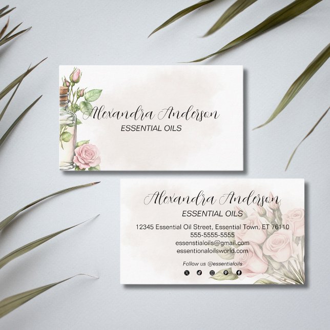 Watercolor Rose Floral Aromatherapy Essential Oils Business Card (Watercolor Rose Floral Aromatherapy Essential Oils Business Card)