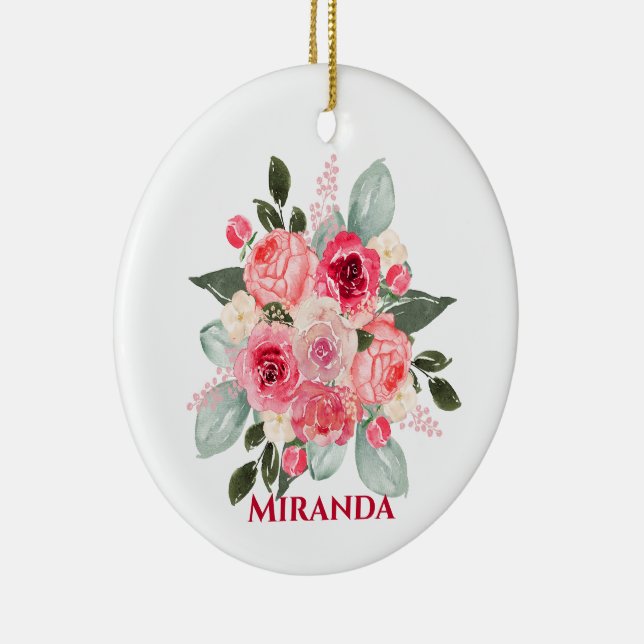 Watercolor Rose Floral Ornament (Right)