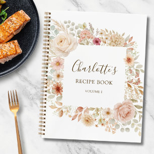 Watercolor Rose Floral Personalized Recipe Book