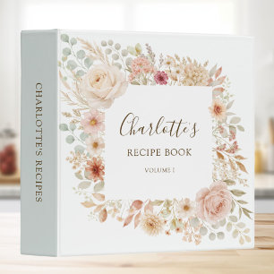 Watercolor Rose Floral Personalized Recipe Book Binder
