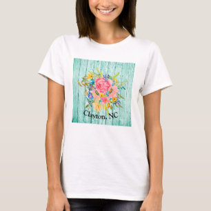 Watercolor Rose Floral Spray Your Town Personalize T-Shirt