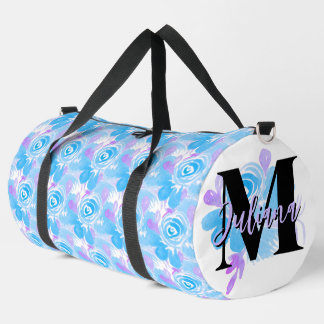 Watercolor Rose Florals Blue Purple Duffle Bag