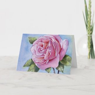 Watercolor rose flower holiday card