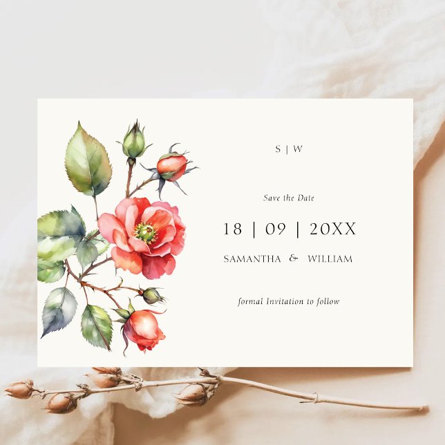 Watercolor Rose flower Save the Date Invitation (Creator Uploaded)