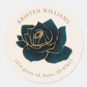 watercolor rose gold and blue return address classic round sticker