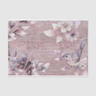 Watercolor Rose Gold Handwriting Floral Decoupage Tissue Paper