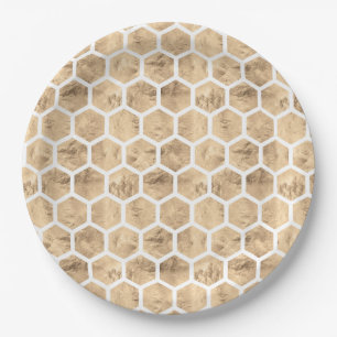Watercolor rose gold honeycomb pattern paper plate