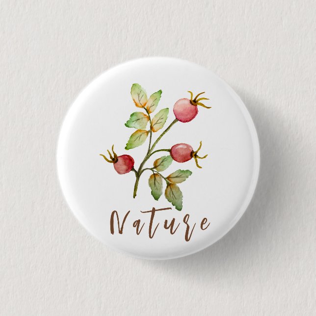 Watercolor rose hips 1 inch round button (Front)