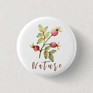 Watercolor rose hips 1 inch round button