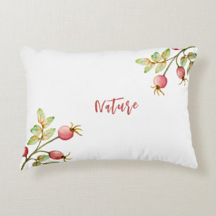 Watercolor rose hips accent pillow