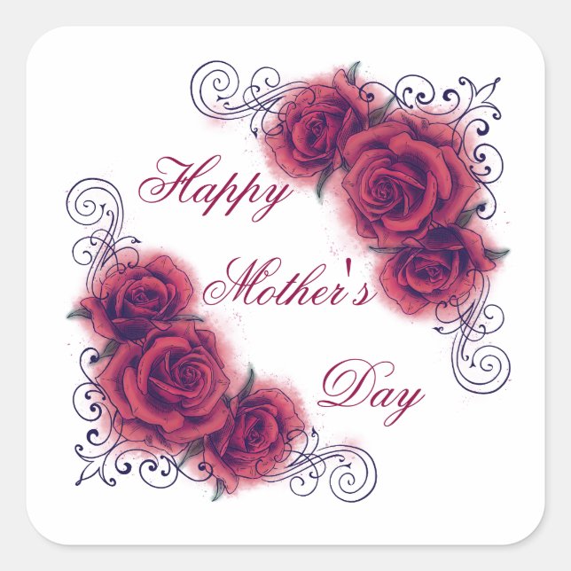 Watercolor Rose Mother's Day Square Sticker (Front)