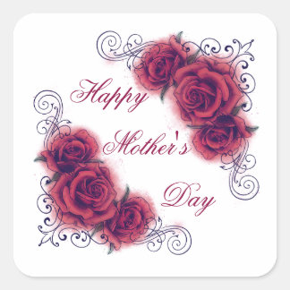 Watercolor Rose Mother's Day Square Sticker