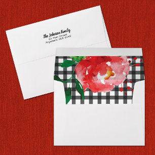 Watercolor Rose on Gingham Pattern Envelope