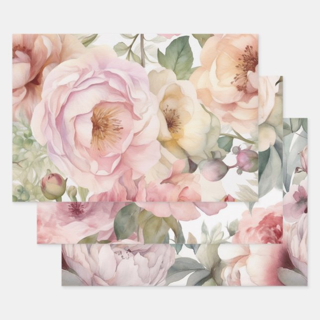 WATERCOLOR ROSE PEONY DECORATIVE PAPER (Set)