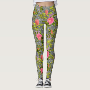 Watercolor rose pink flowers botanical floral retr leggings
