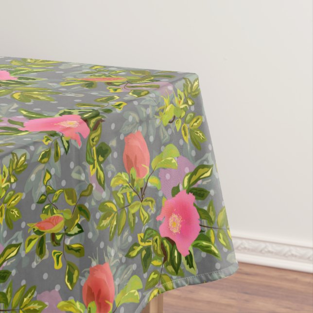Watercolor rose pink flowers botanical floral retr tablecloth (In Situ)