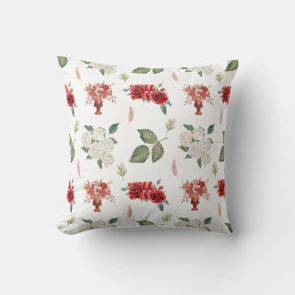 Watercolor Rose Print Pattern Throw Pillow