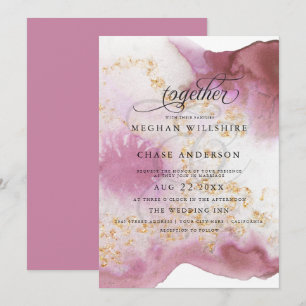 Watercolor Rose Quartz Gold Geode BarefootBride™ Invitation